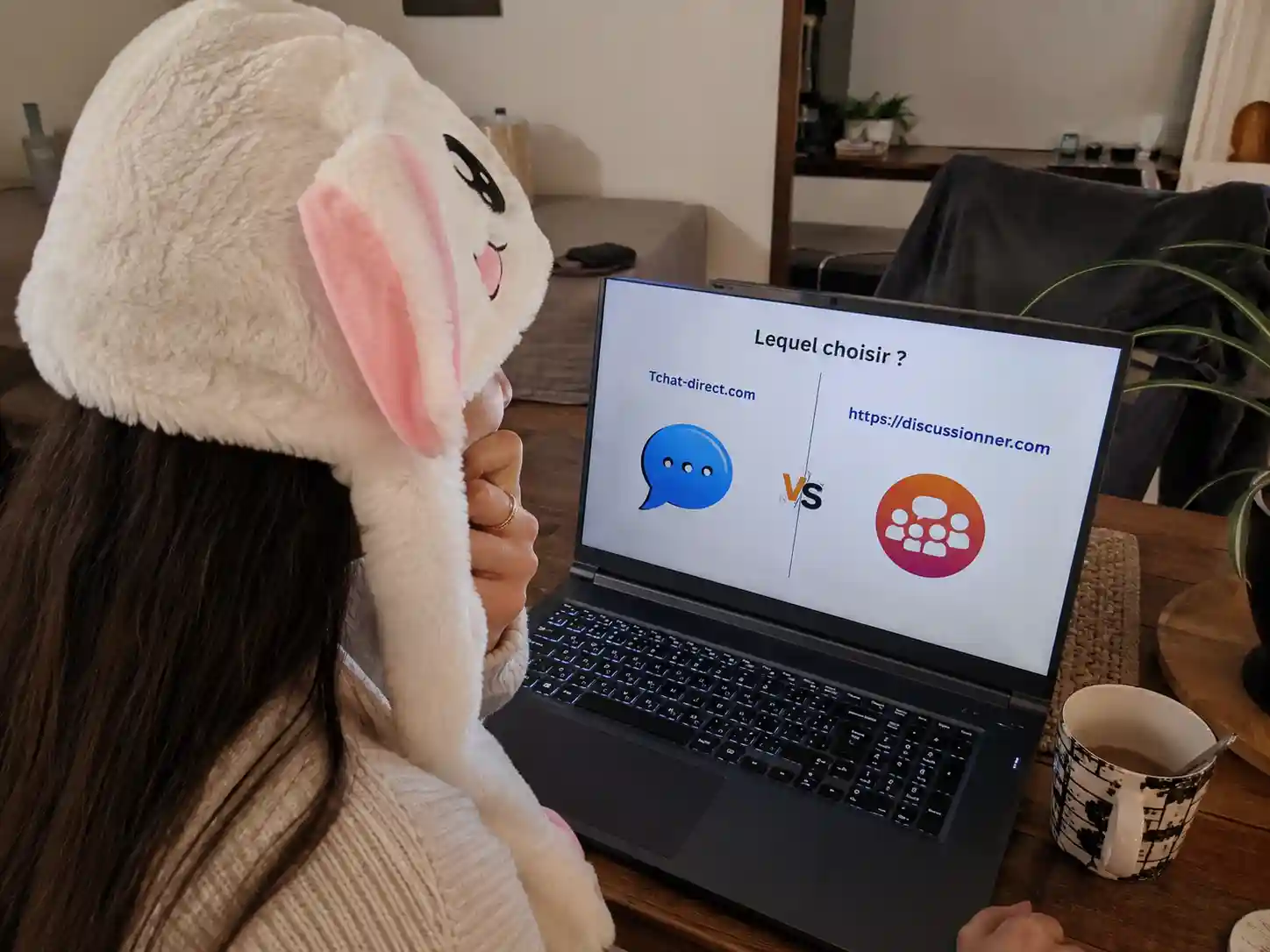 Comparaison entre Tchat Direct et un autre site de tchat sans inscription, affichée sur un ordinateur portable